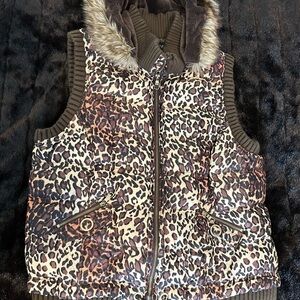Lane Bryant Leopard Print Puffer Vest Faux Fur Hood Plus Size 18/20